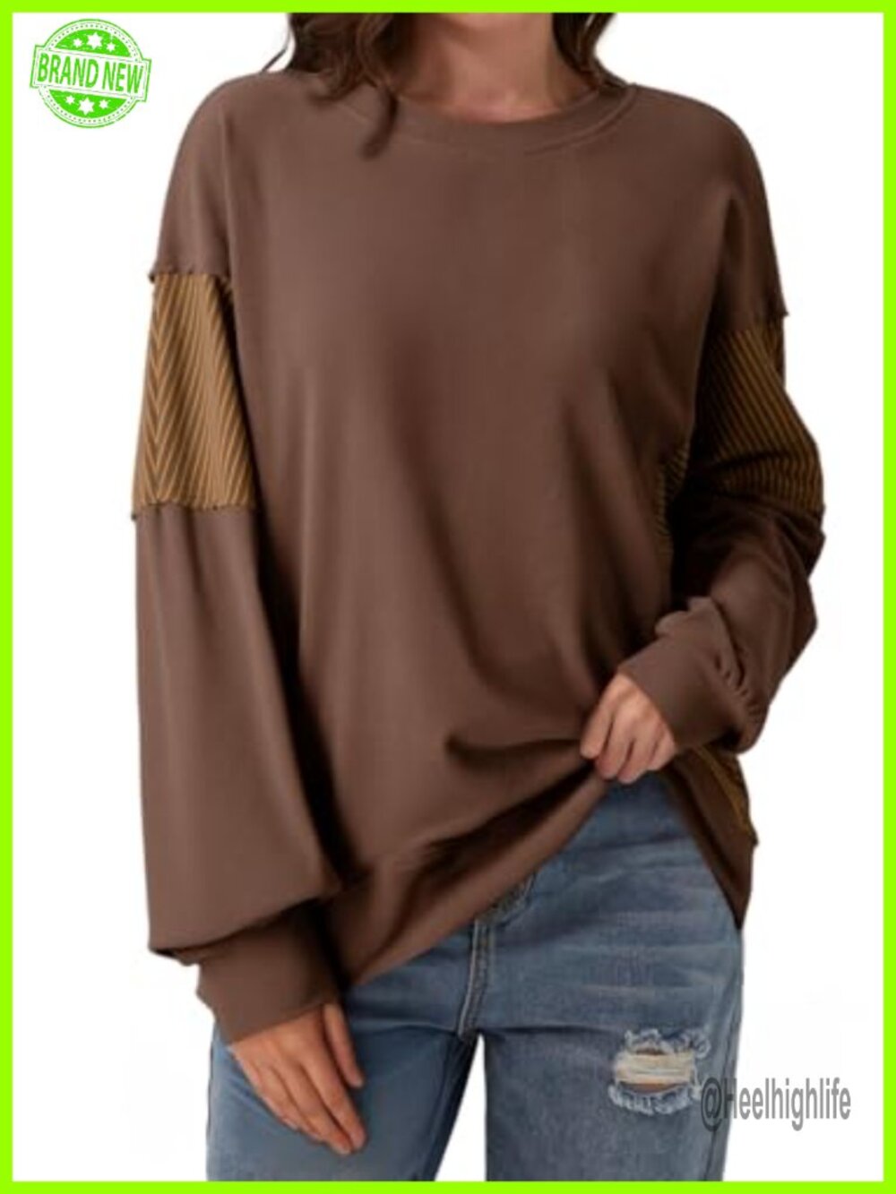 Oversized Crewneck Striped Contrast Tunic Sweatshirt Long Sleeve Soft Knit